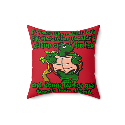 turtle race - Spun Polyester Square Pillow - (dark red)