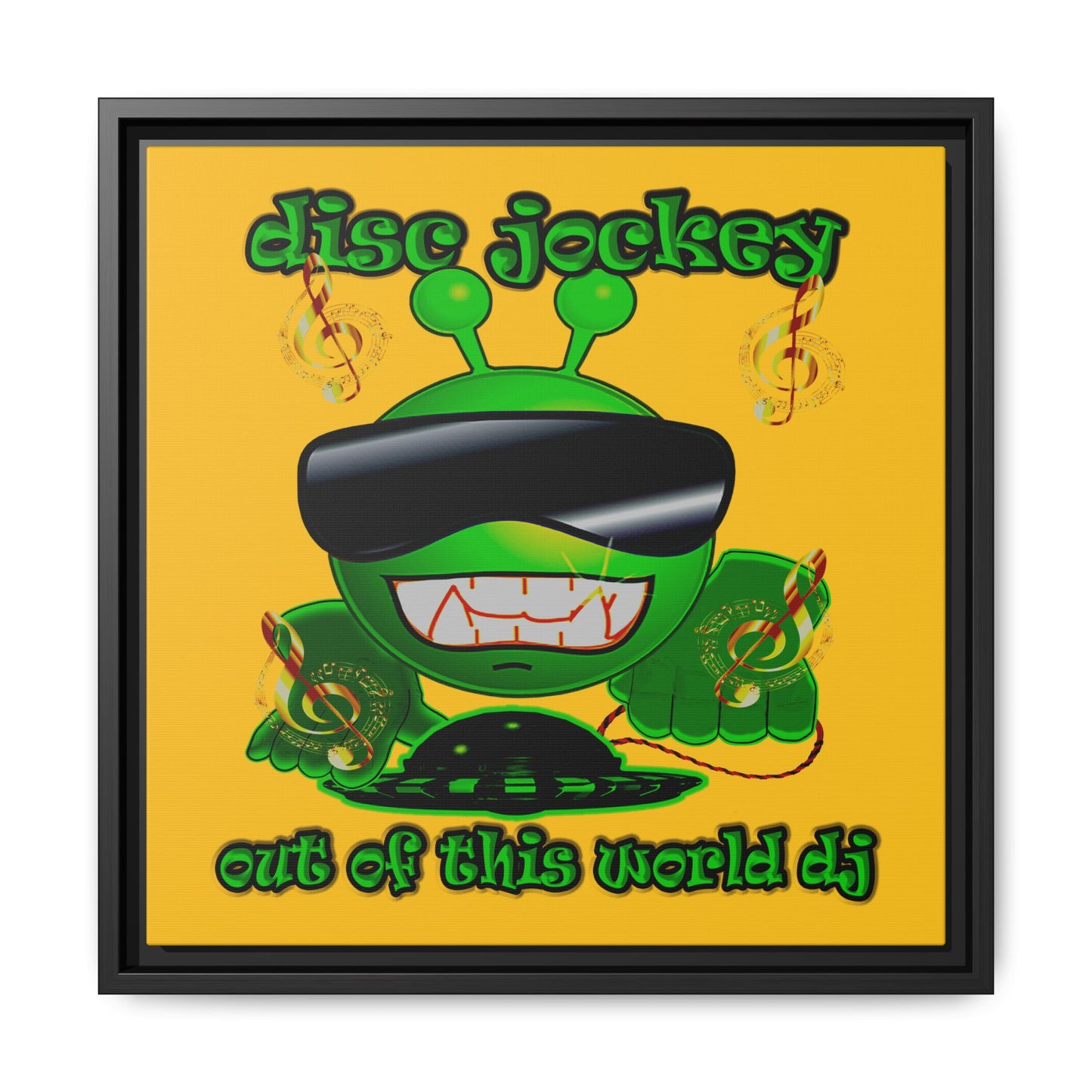 disc jockey - framed canvas art (yellow)