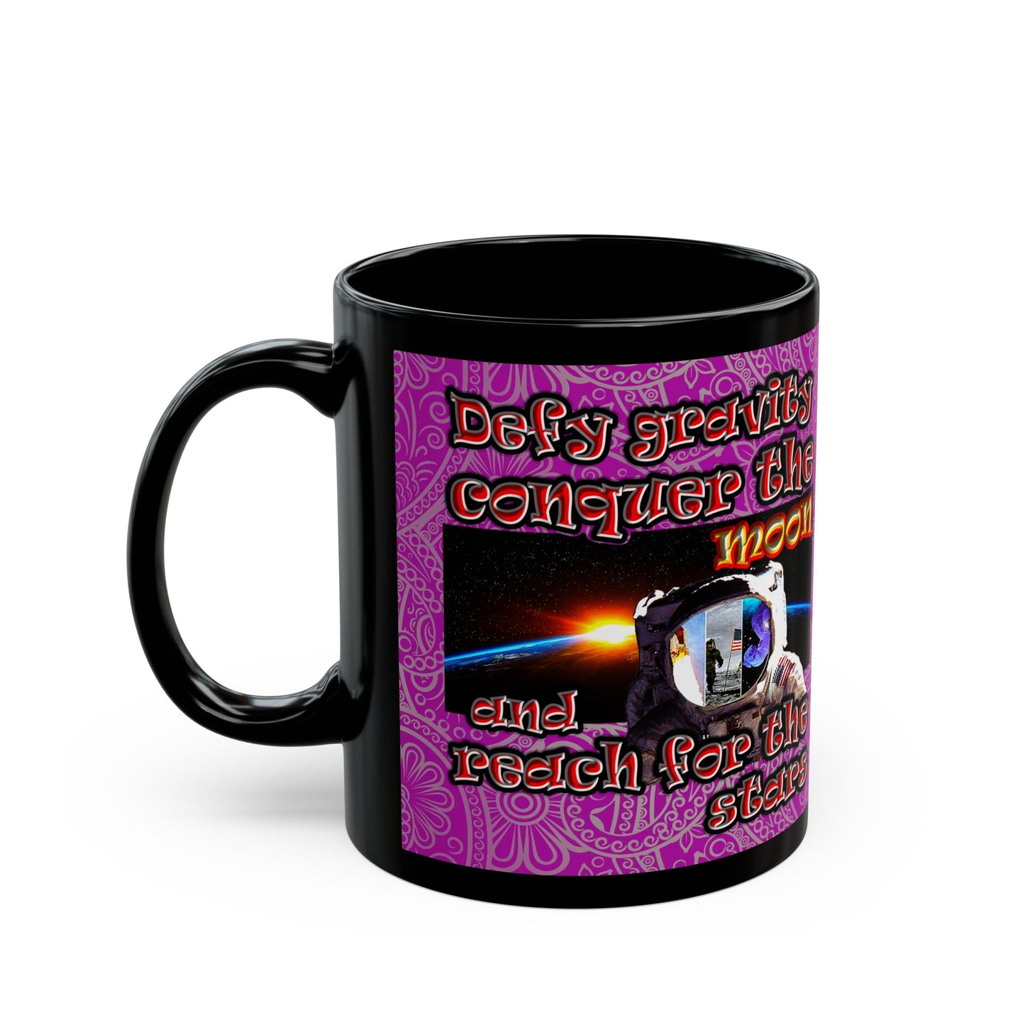 defy conquer reach - Black Mug (pink swirl)