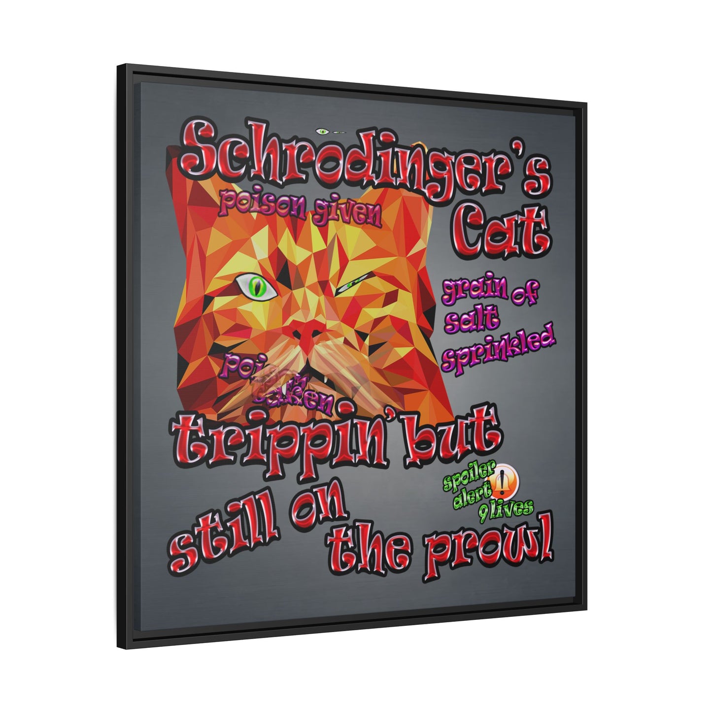 schrodinger's cat - framed canvas art (grey-light grey)