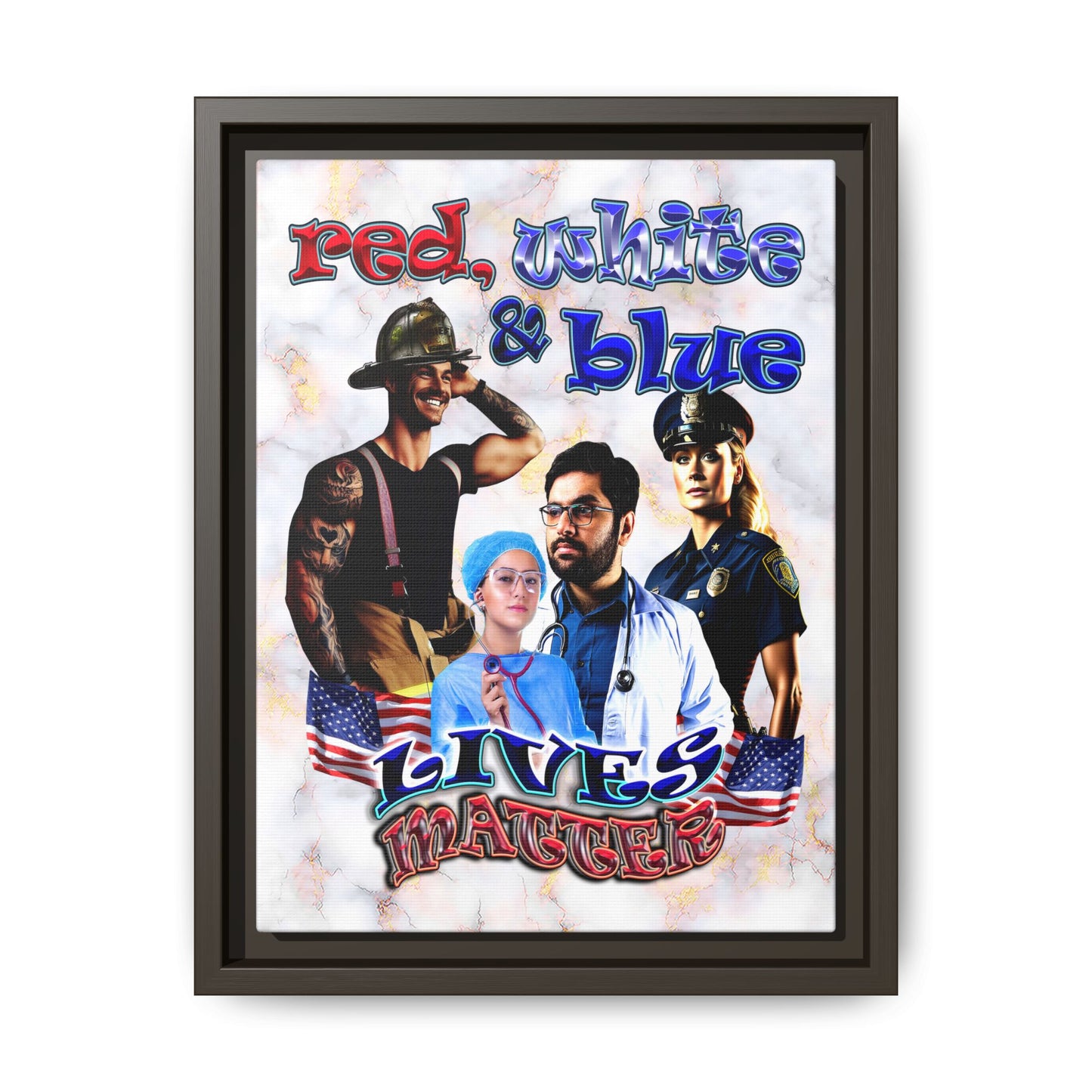 rw&b lives matter - framed canvas art (white marble)