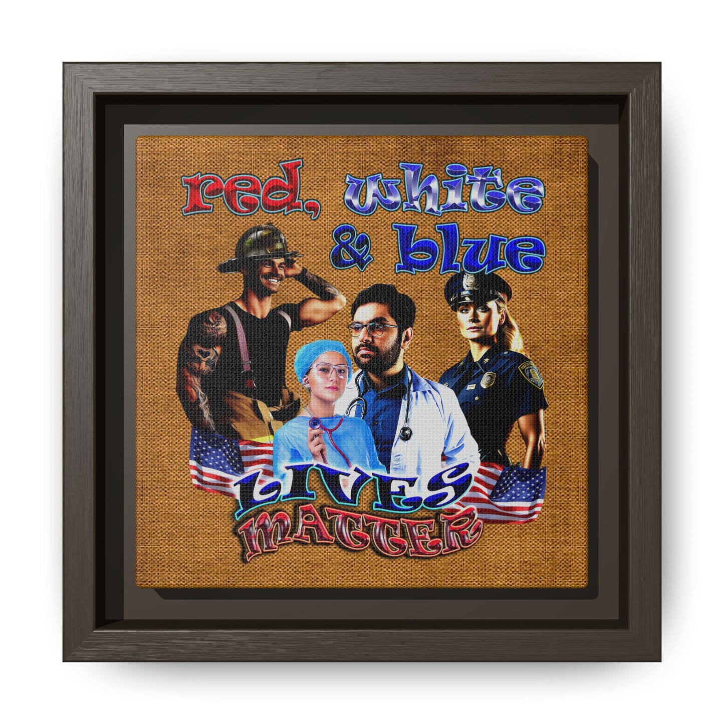rw&b lives matter - framed canvas art (brown papyrus)