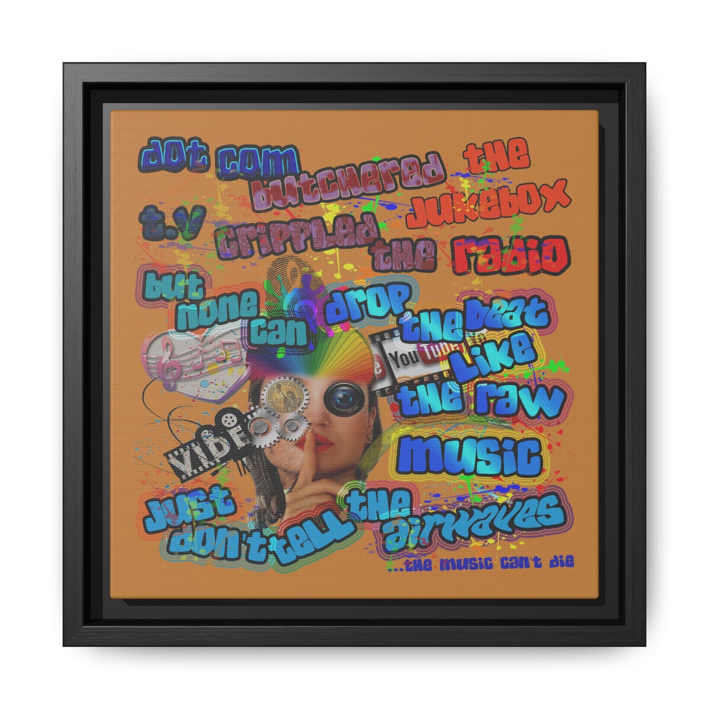 drop the beat - framed canvas art (light brown)