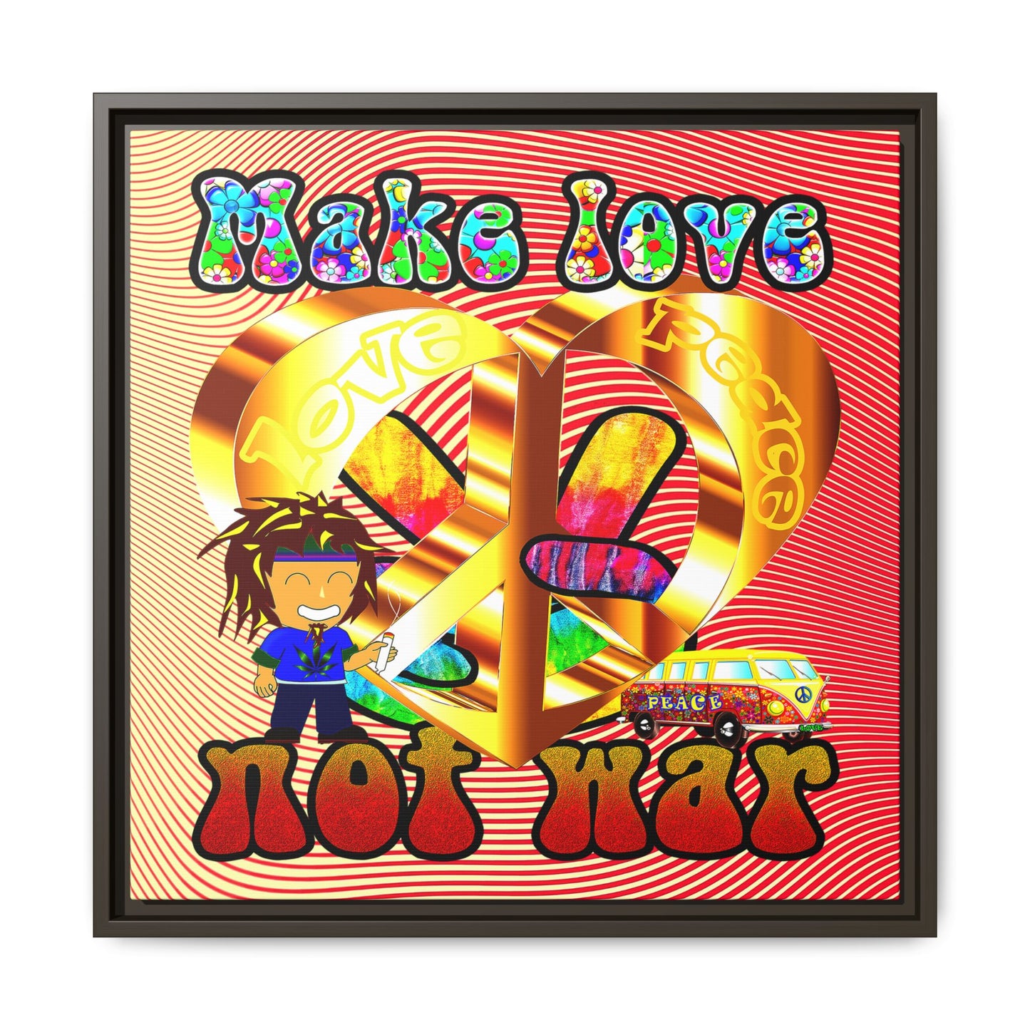 love peace - framed canvas art (yellow-orange wave)