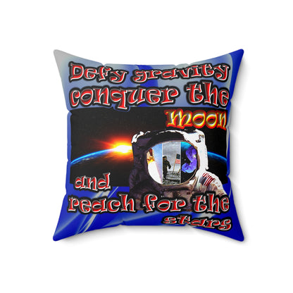 defy conquer reach - Spun Polyester Square Pillow - (blue-white wave)