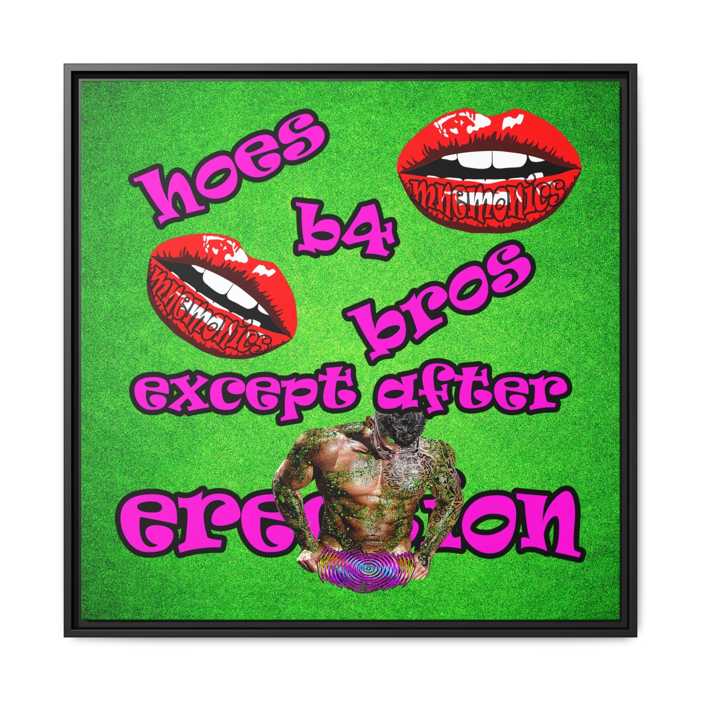 hoes b4 bros - framed canvas art (green turf)