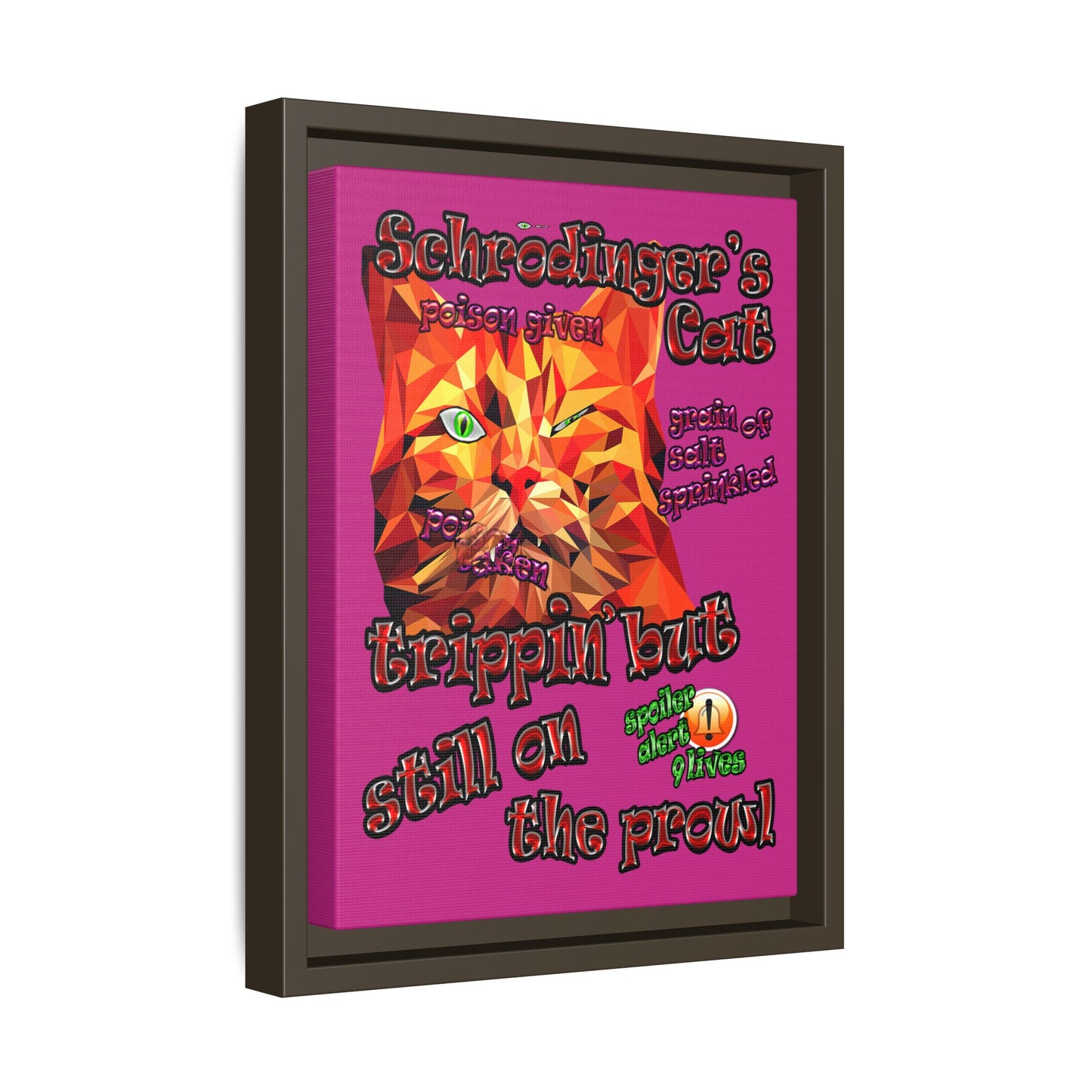 schrodinger's cat - framed canvas art (pink)