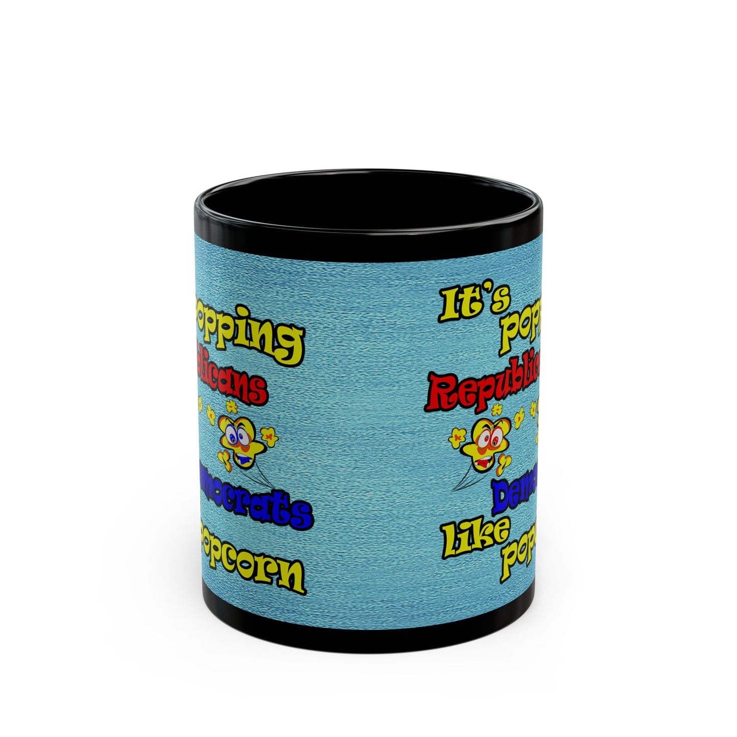 popping like popcorn - Black Mug (faded dark blue)