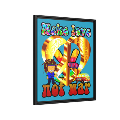 love peace - framed canvas art (turquoise)