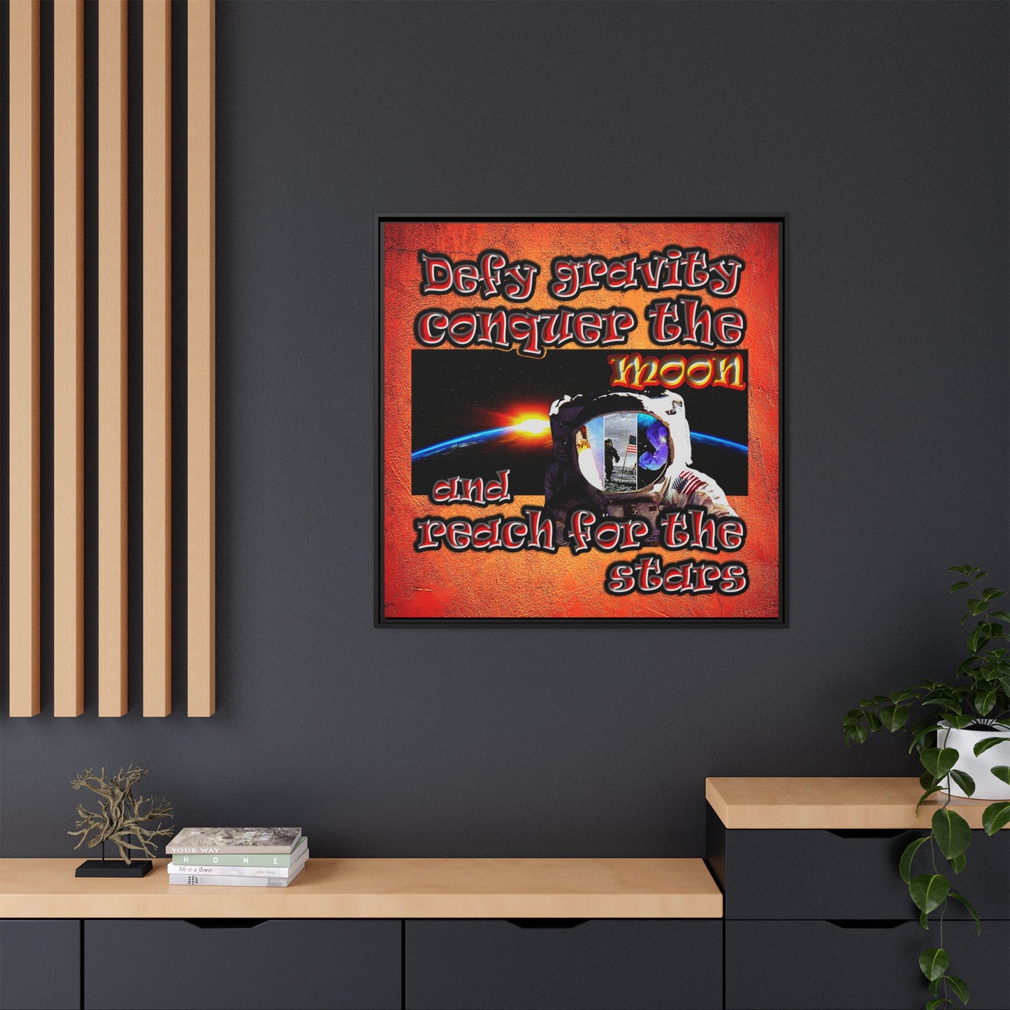 defy conquer reach - framed canvas art (burnt orange)