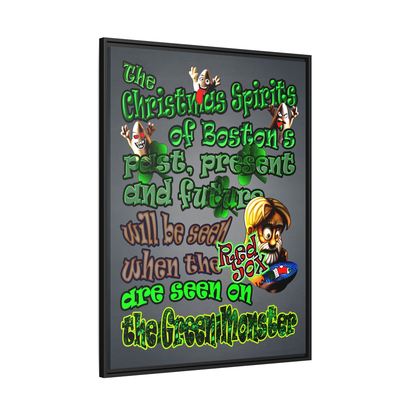 christmas spirits of boston - framed canvas art (grey-light grey)