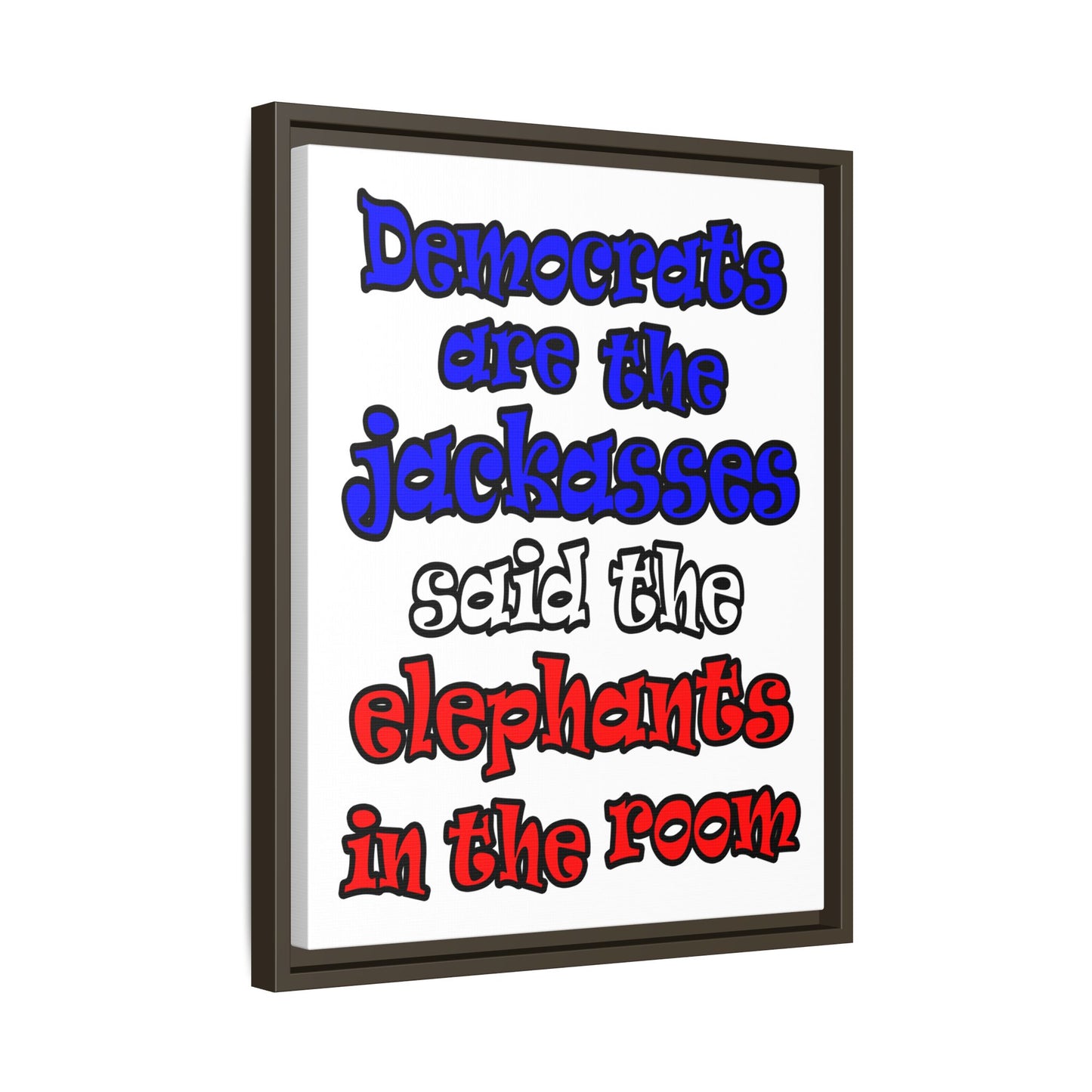 donkeys and elephants - framed canvas art (white)