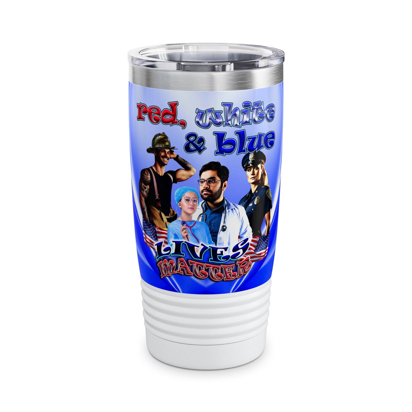 rw&b lives matter - Ringneck Tumbler, 20oz (blue-white wave)