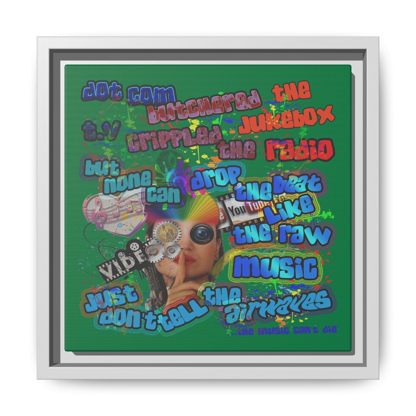 drop the beat - framed canvas art (dark green)