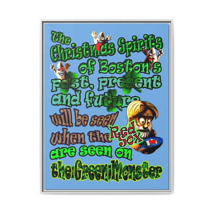 christmas spirits of boston - framed canvas art (light blue)