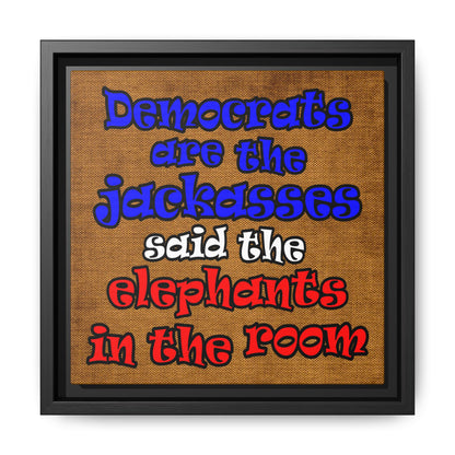 donkeys and elephants - framed canvas art (brown papyrus)