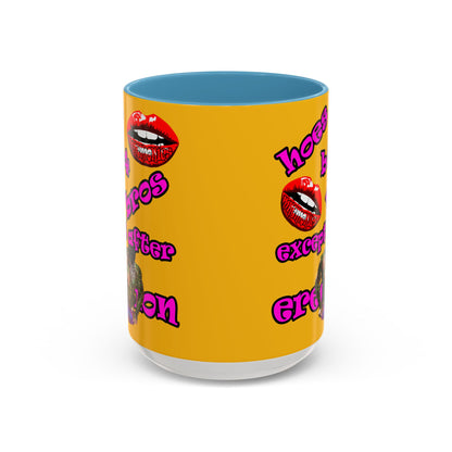 hoes b4 bros - Accent Mug (yellow)