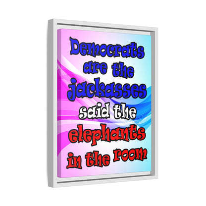 donkeys and elephants - framed canvas art (light blue-pink wave)