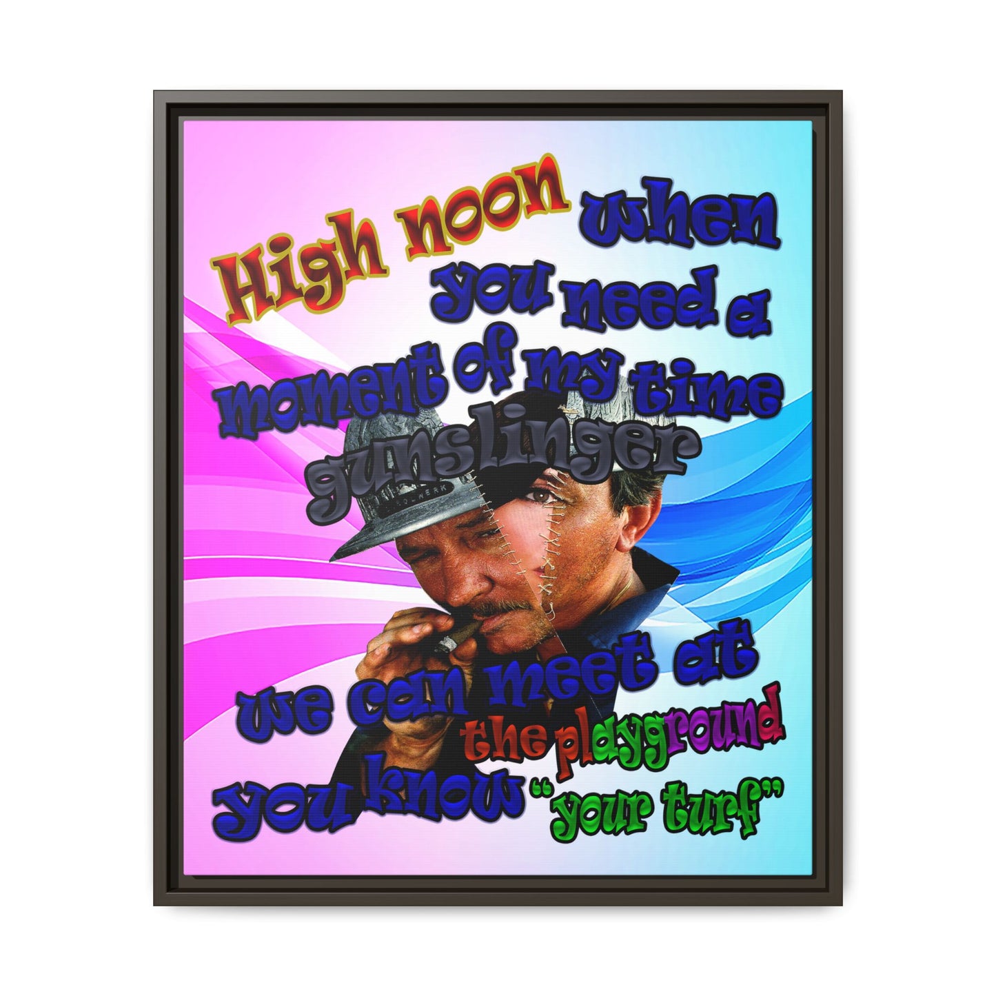 high noon - framed canvas art (light blue-pink wave)