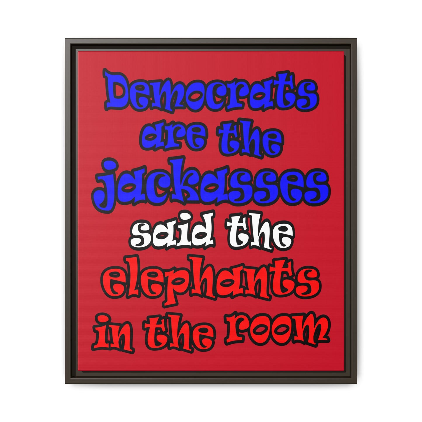 donkeys and elephants - framed canvas art (dark red)