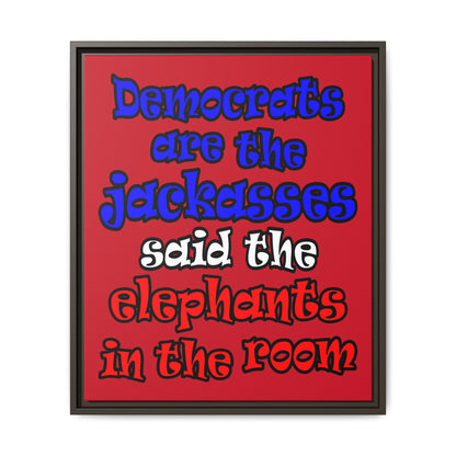 donkeys and elephants - framed canvas art (dark red)