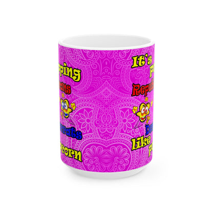 popping like popcorn - White Mug (pink swirl)
