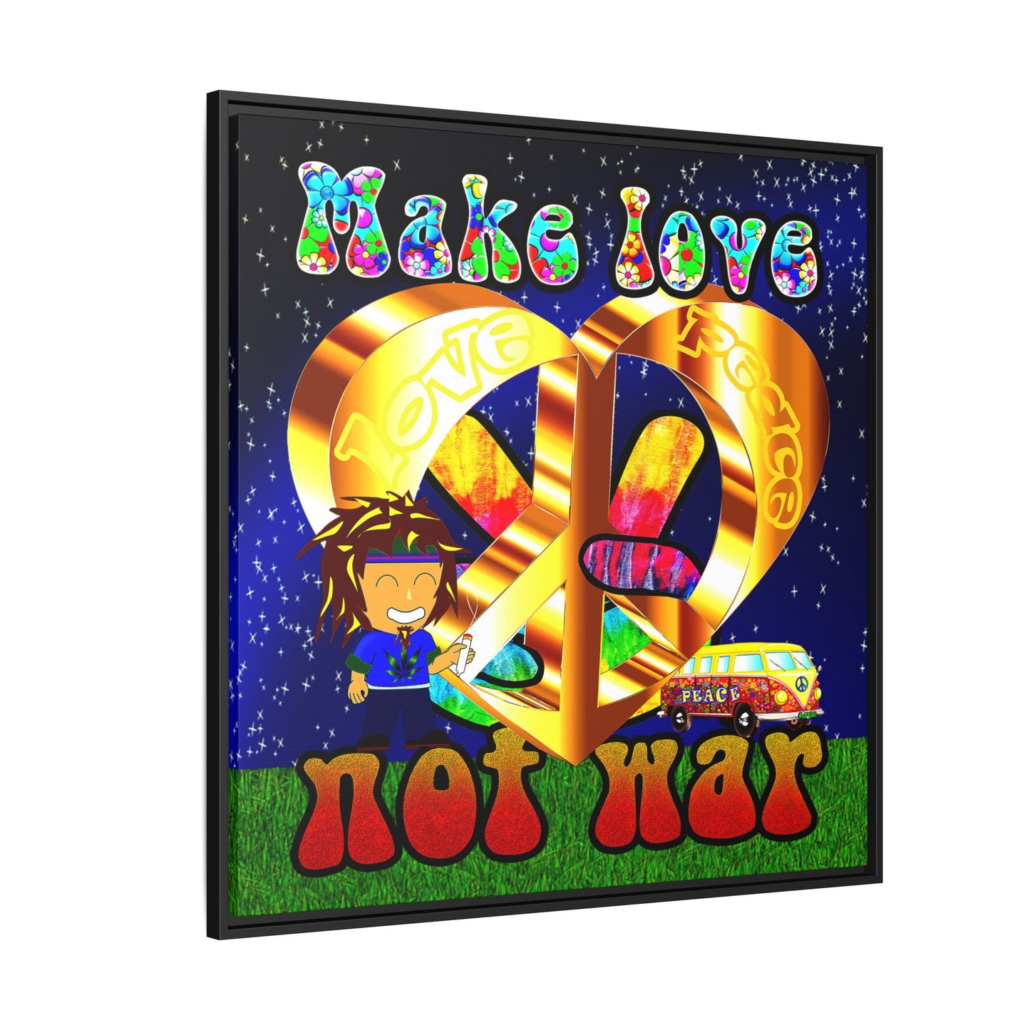 love peace - framed canvas art ('snoops' background)