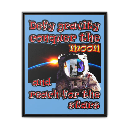 defy conquer reach - framed canvas art (light blue)