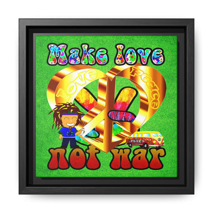 love peace - framed canvas art (green turf)