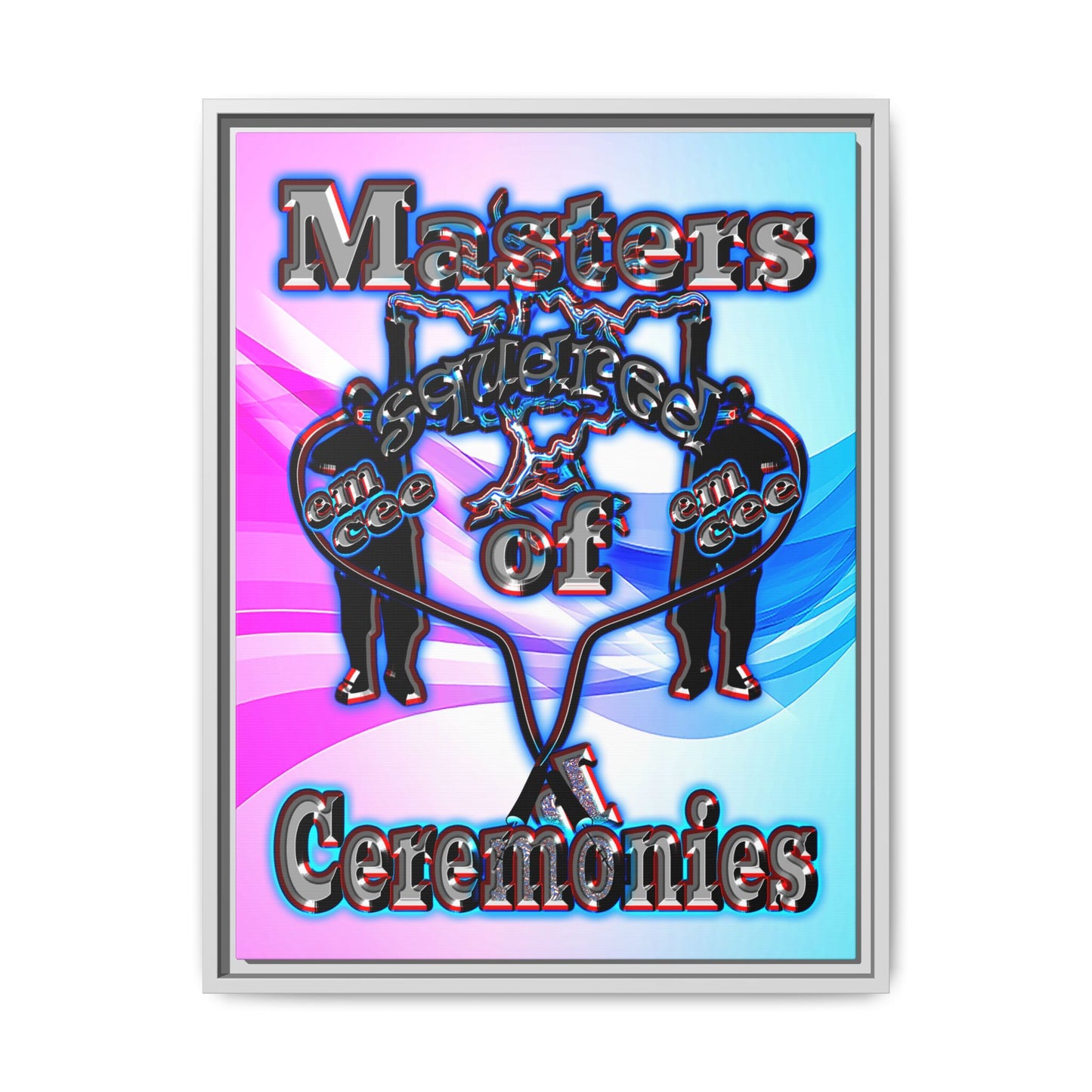 em cee squared - framed canvas art (light blue-pink wave)