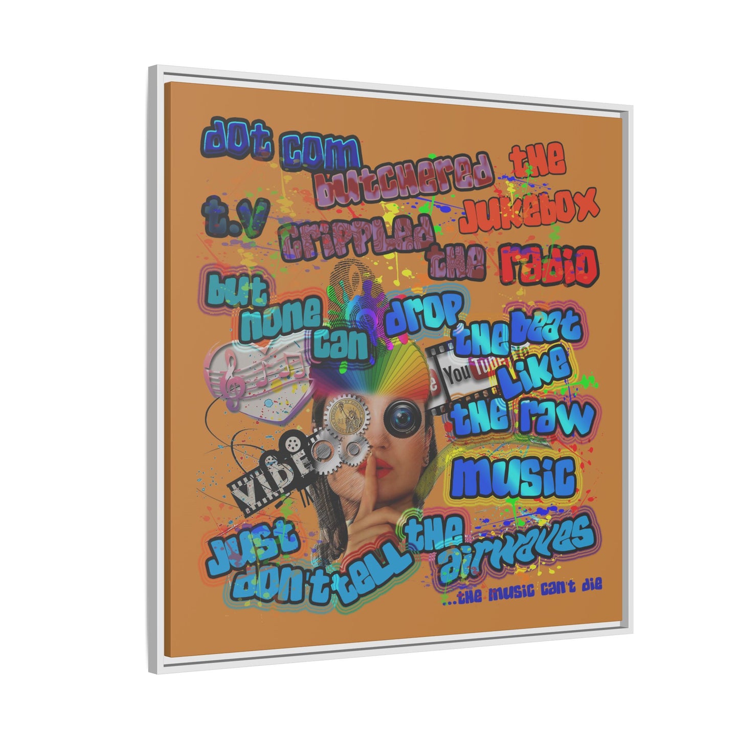 drop the beat - framed canvas art (light brown)
