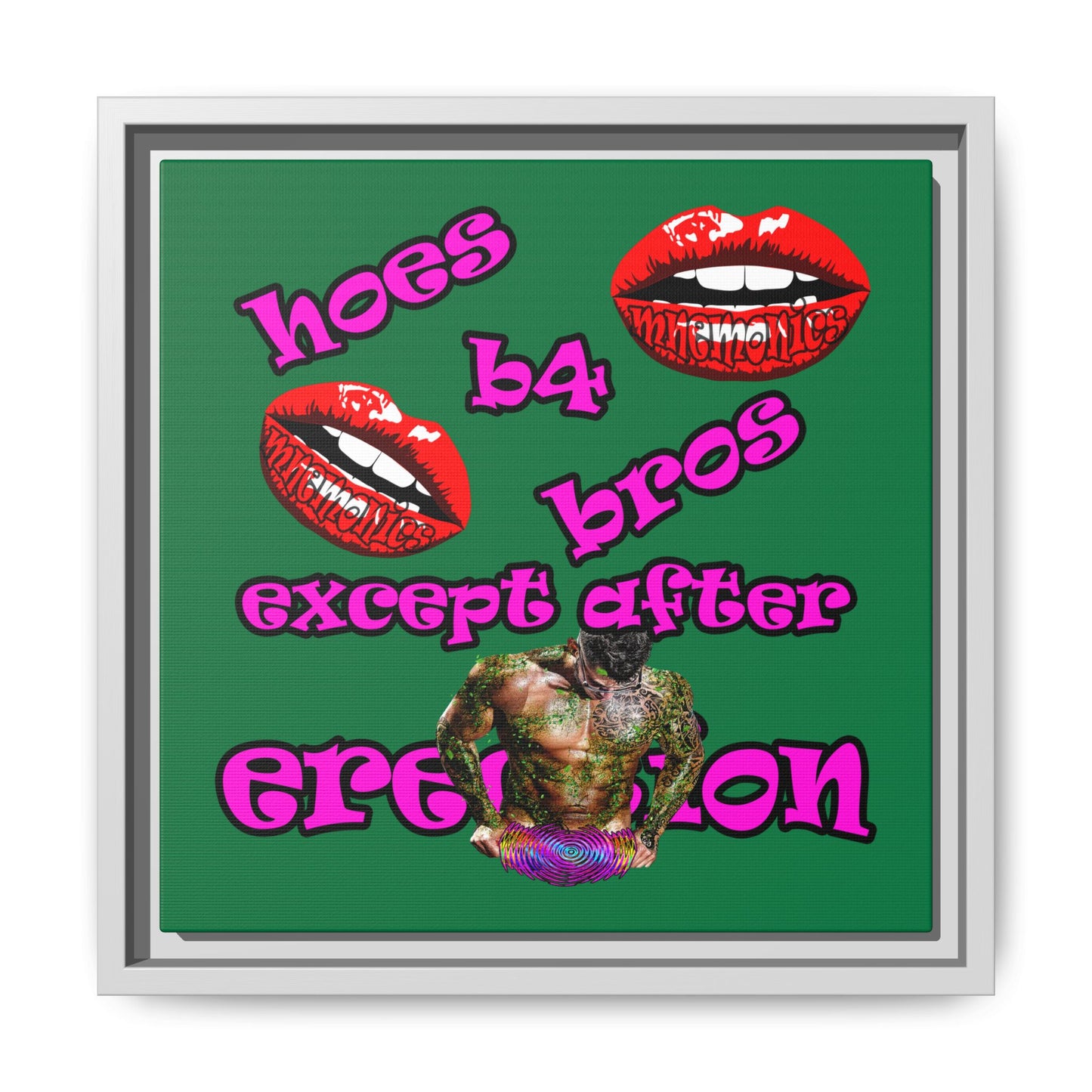 hoes b4 bros - framed canvas art (dark green)