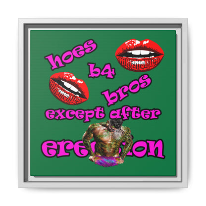 hoes b4 bros - framed canvas art (dark green)