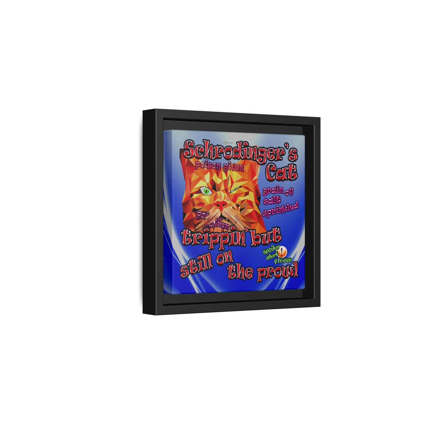 schrodinger's cat - framed canvas art (blue-white wave)