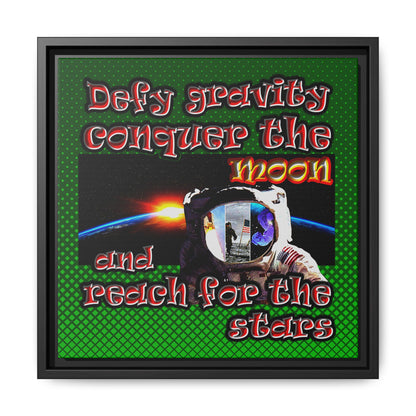 defy conquer reach - framed canvas art (logo green)