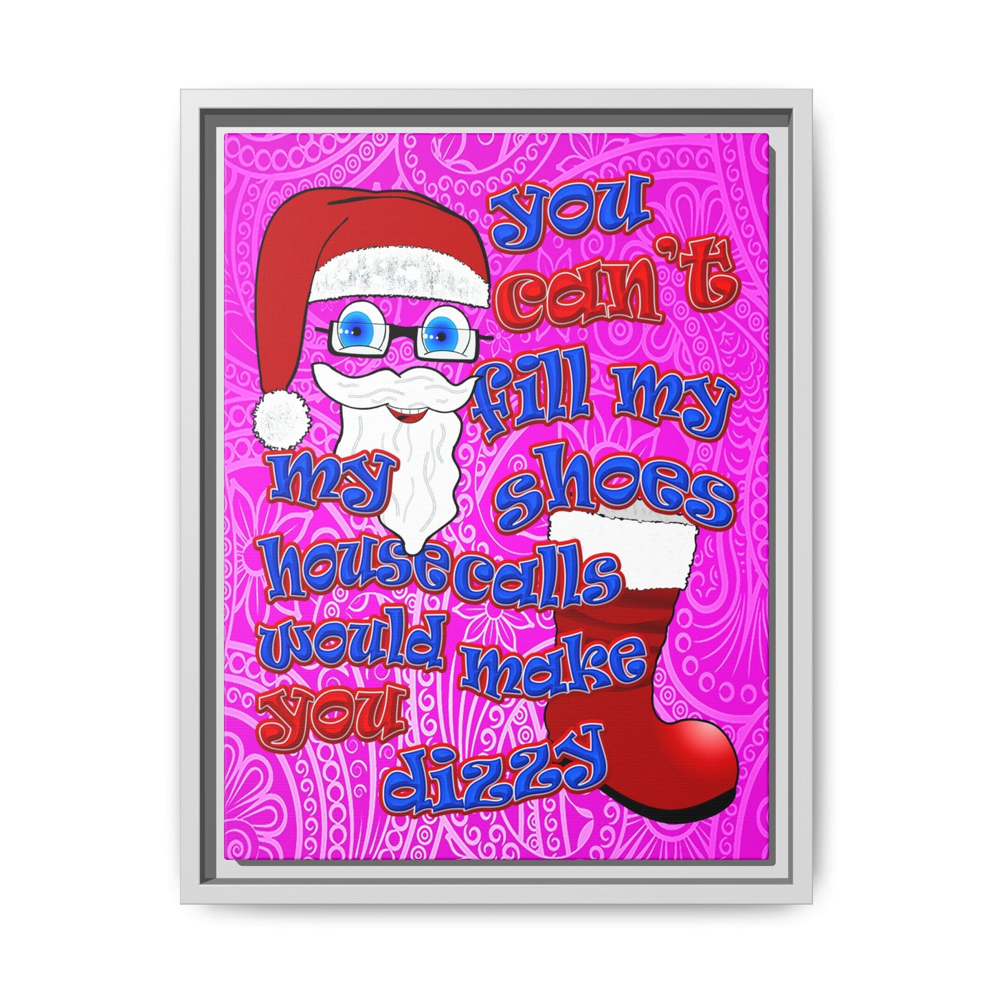 santa's shoes - framed canvas art (pink swirl)