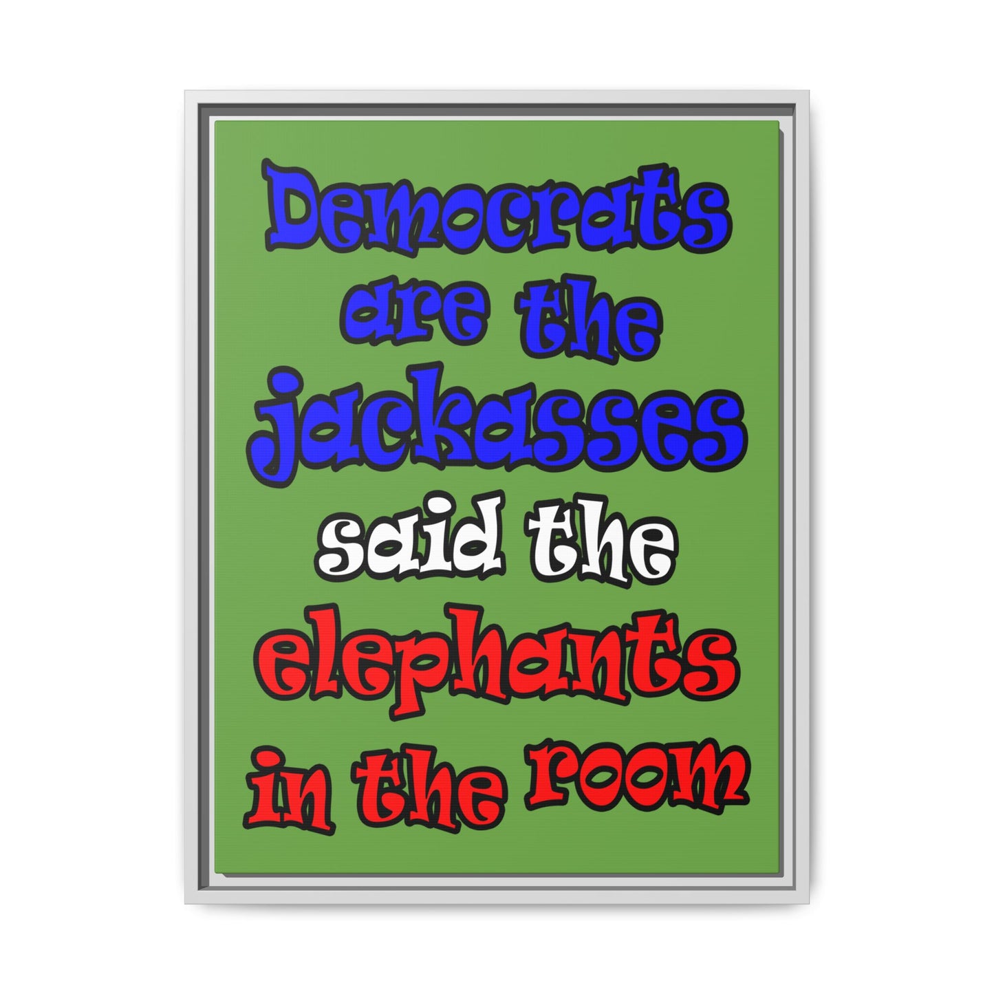donkeys and elephants - framed canvas art (green)