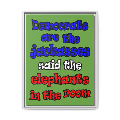 donkeys and elephants - framed canvas art (green)