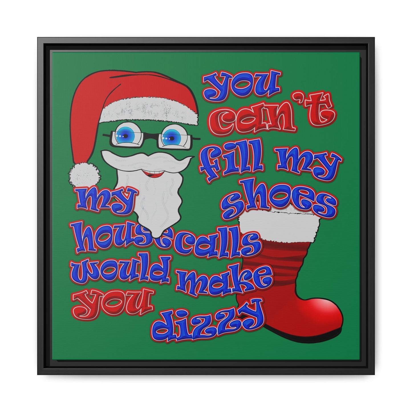 santa's shoes - framed canvas art (dark green)