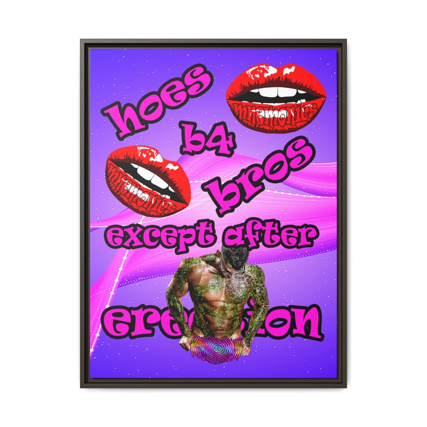hoes b4 bros - framed canvas art (purple-pink wave)