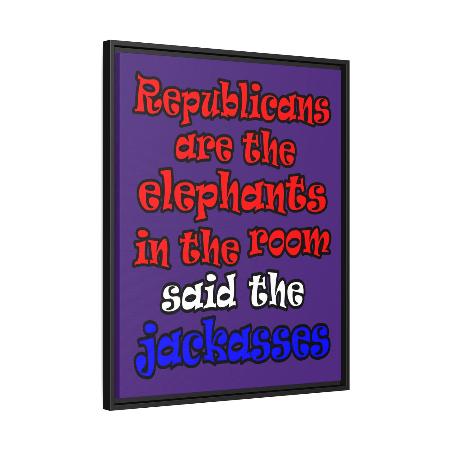 donkeys and elephants - framed canvas art (purple)