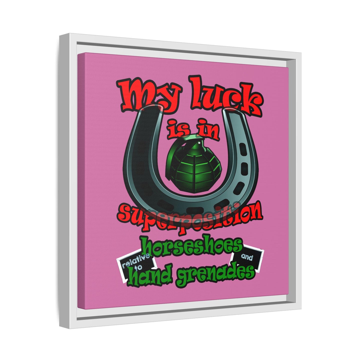 my luck - framed canvas art (light pink)