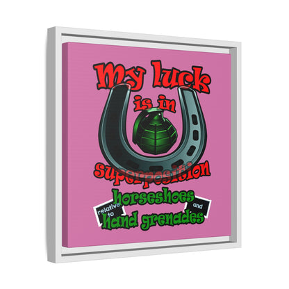 my luck - framed canvas art (light pink)