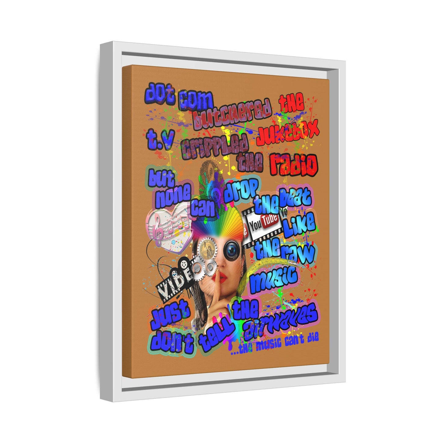 drop the beat - framed canvas art (light brown)