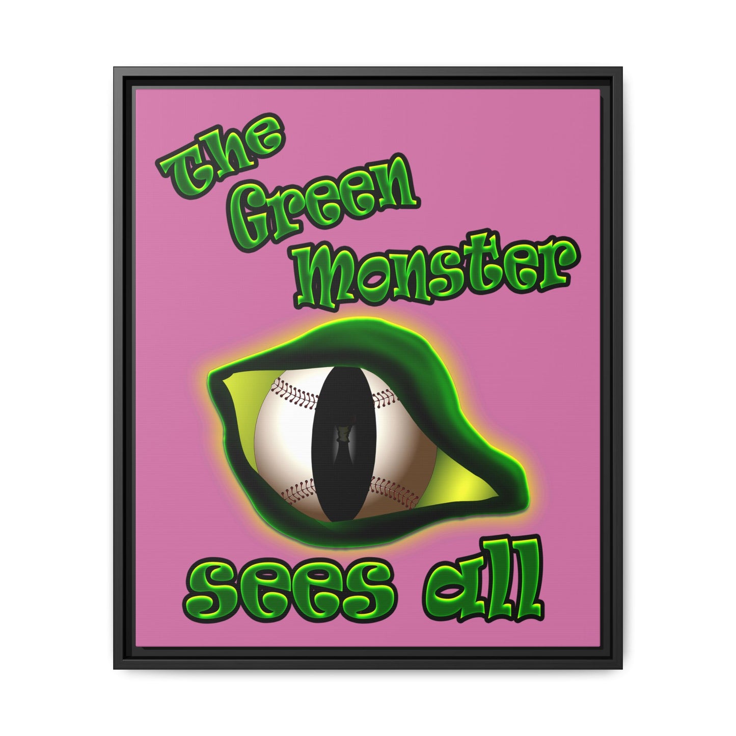 green monster - framed canvas art (light pink)