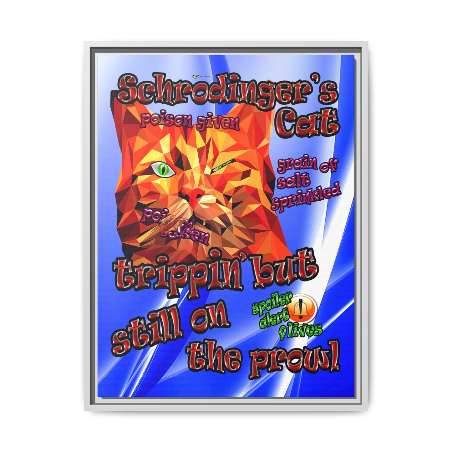 schrodinger's cat - framed canvas art (blue-white wave)