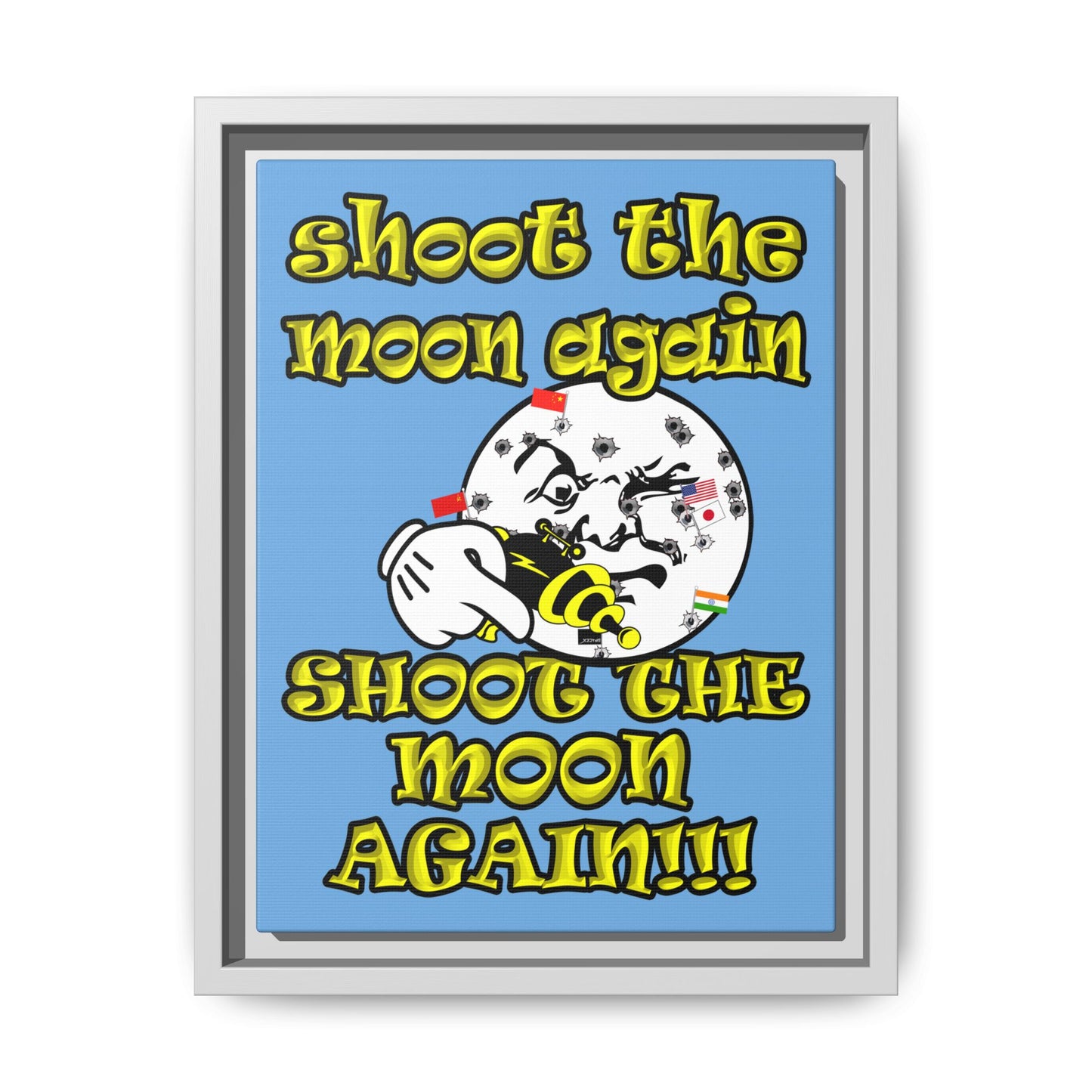 shoot the moon again - framed canvas art (light blue)