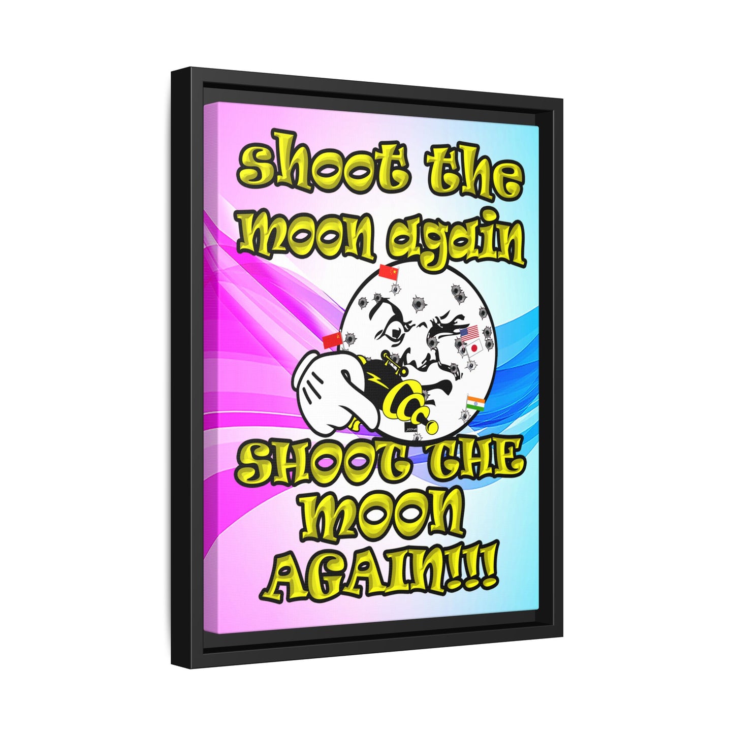 shoot the moon again - framed canvas art (light blue-pink wave)