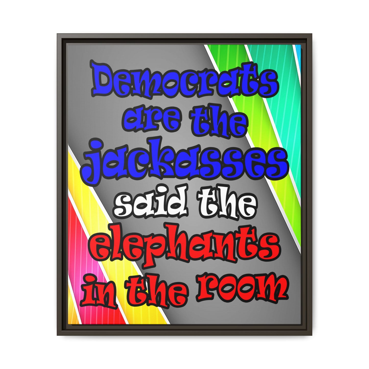 donkeys and elephants - framed canvas art (rainbow split)