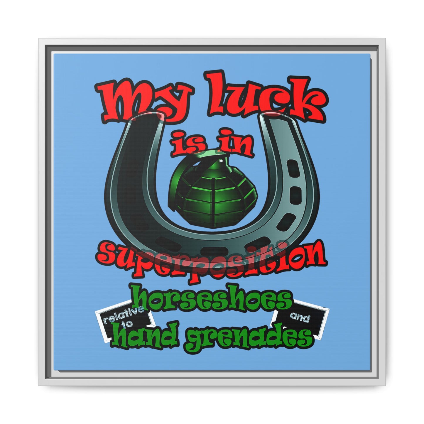 my luck - framed canvas art (light blue)